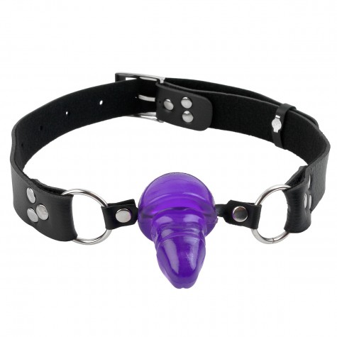 Фиолетовый гелевый кляп-фаллос Penis Ball Gag